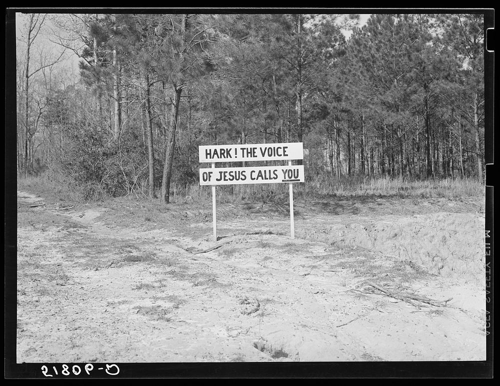 The poorer the land, the more frequently one sees religious signs along highways. Alabama. Sourced from the Library of…