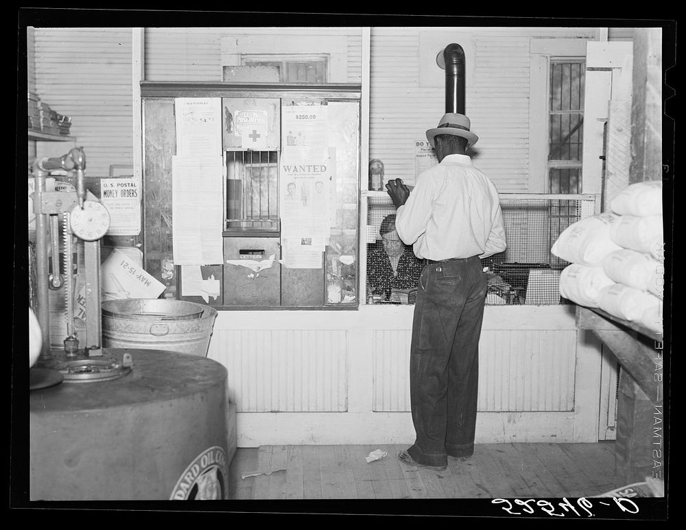 Post office inside plantation store. Mileston, Mississippi Delta. Sourced from the Library of Congress.