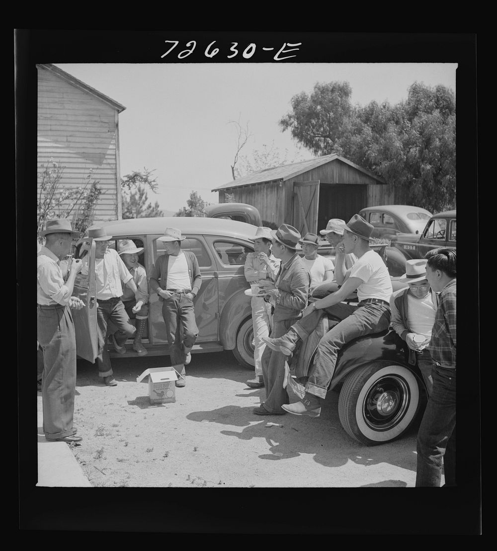 San Benito County, California. Japanese-Americans at picnic while they wait for final evacuation orders by Russell Lee