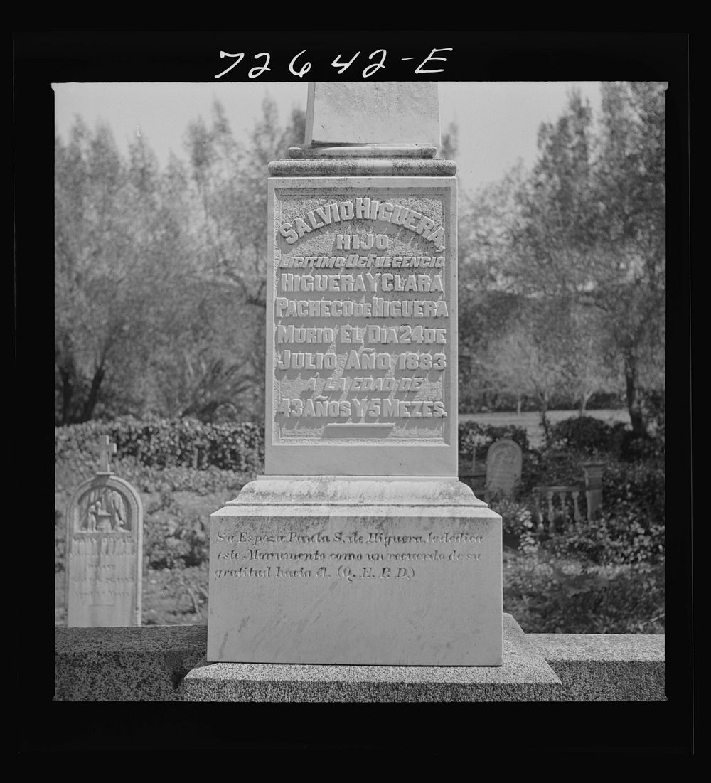 Mission San Jose, California. Tombstone of emigrant to California from Sao Jorge, Azores Islands by Russell Lee