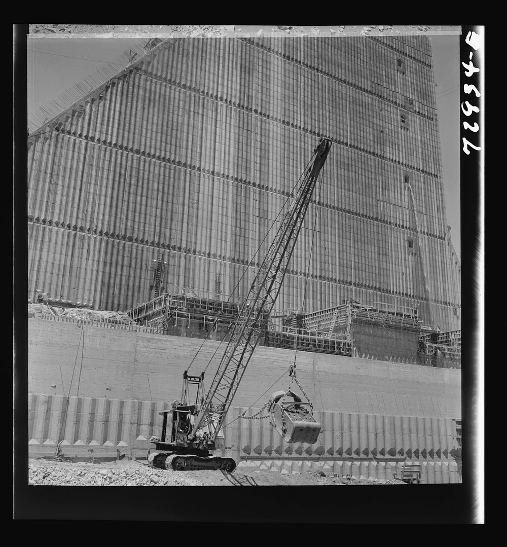 Shasta Dam, Shasta County, California. Loading truck with excavated dirt by Russell Lee