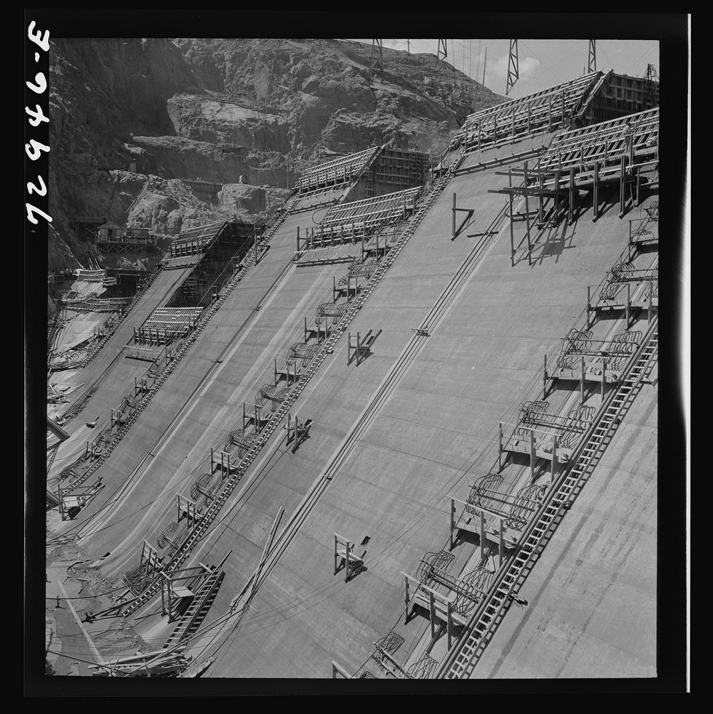 Shasta Dam, Shasta County, California. Face of dam under construction by Russell Lee