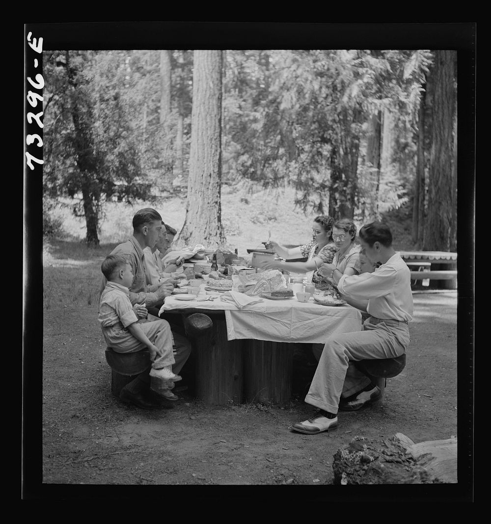 Klamath Falls, Oregon. Picnickers in city park by Russell Lee