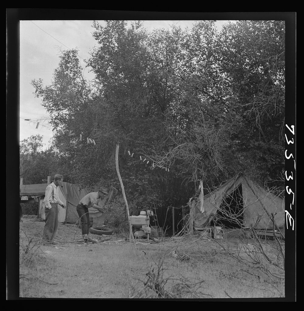 Grant County, Oregon. Mining prospectors' camp by Russell Lee