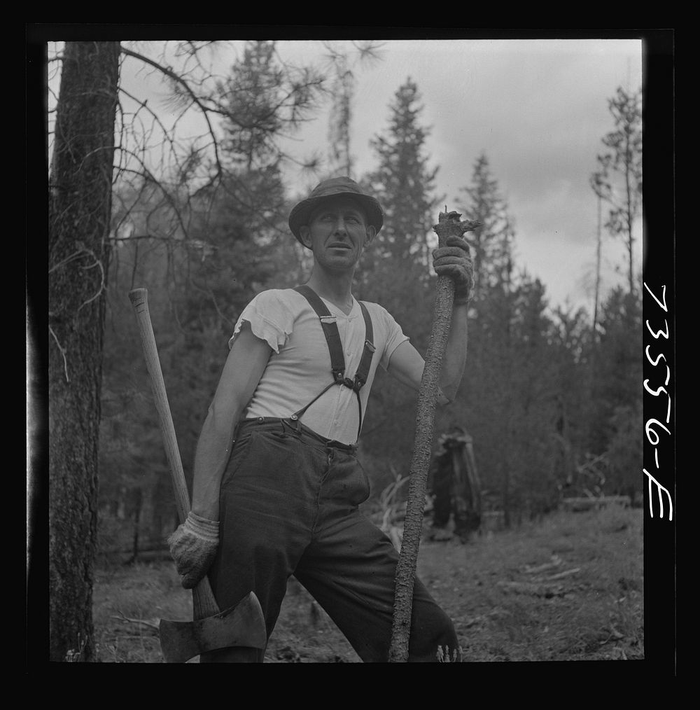 [Untitled photo, possibly related to: Grant County, Oregon. Malheur National Forest. Lumberjack] by Russell Lee