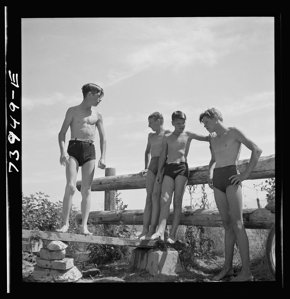 Rupert, Idaho. Schoolboys in swimming by Russell Lee