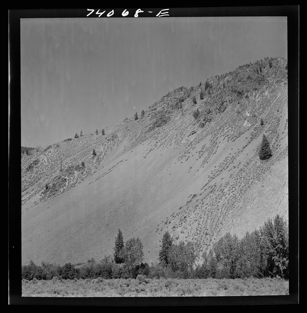 [Untitled photo, possibly related to: Salmon River Valley narrows and the mountains rise abruptly from the valley floor.…