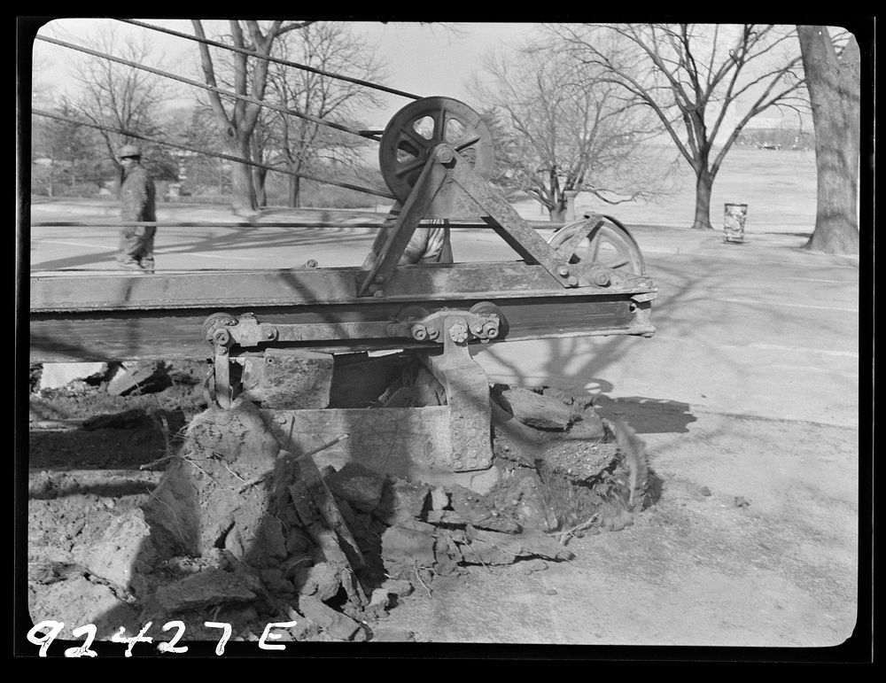 [Untitled photo, possibly related to: Washington, D.C. Clearing earth and old paving for extension of Independence Avenue at…
