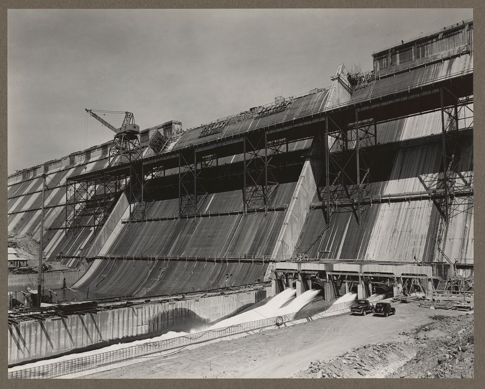Friant Dam, Central Valley Reclamation Project, Calif. View from the left side of the downstream face of the spillway…