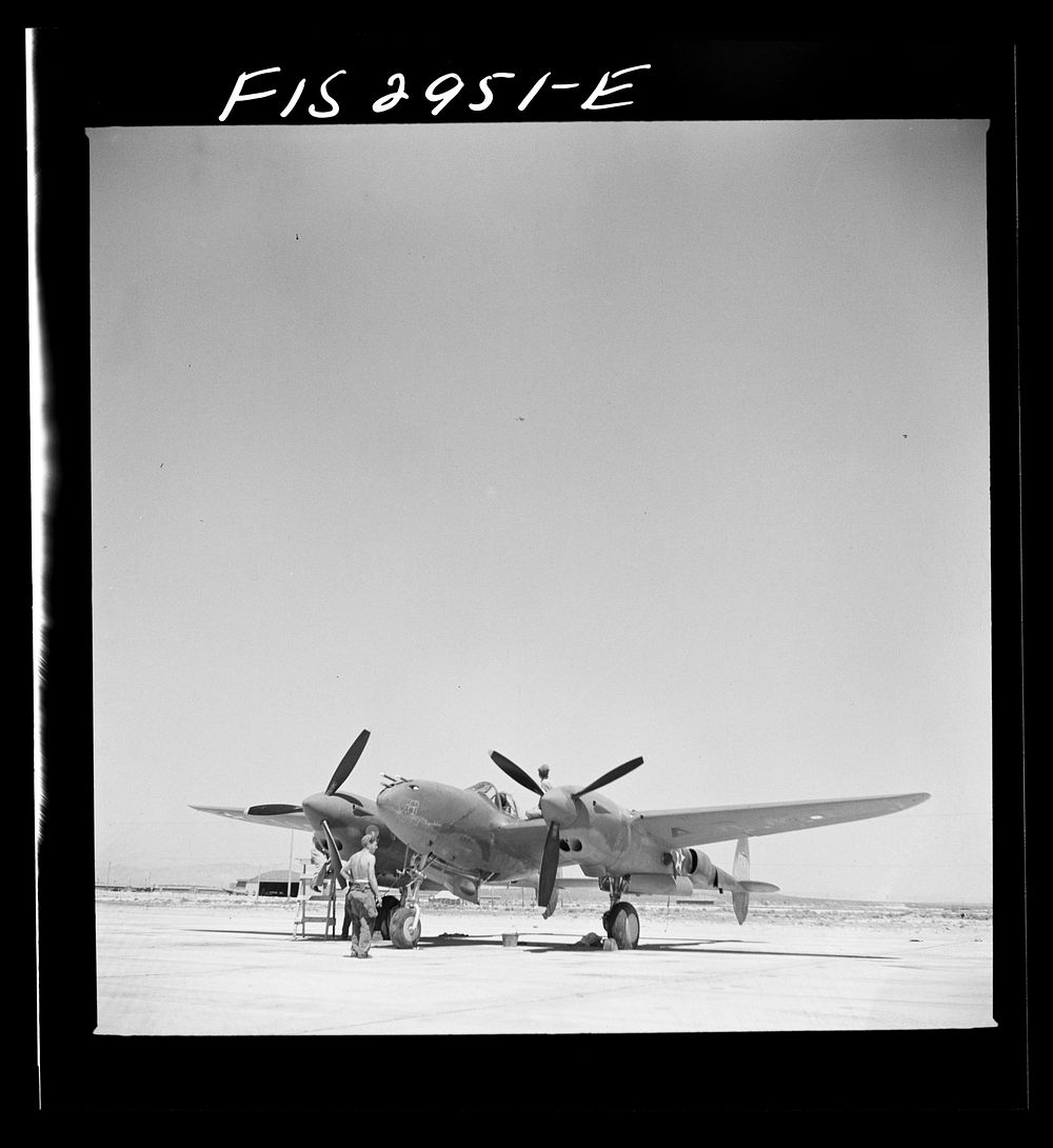 [Untitled photo, possibly related to: Interceptor plane. Lake Muroc, California] by Russell Lee