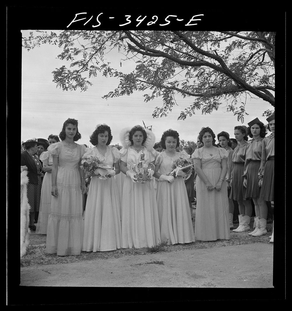 [Untitled photo, possibly related to: Queen and her maids at the Festival of the Holy Ghost, a Portuguese-American…