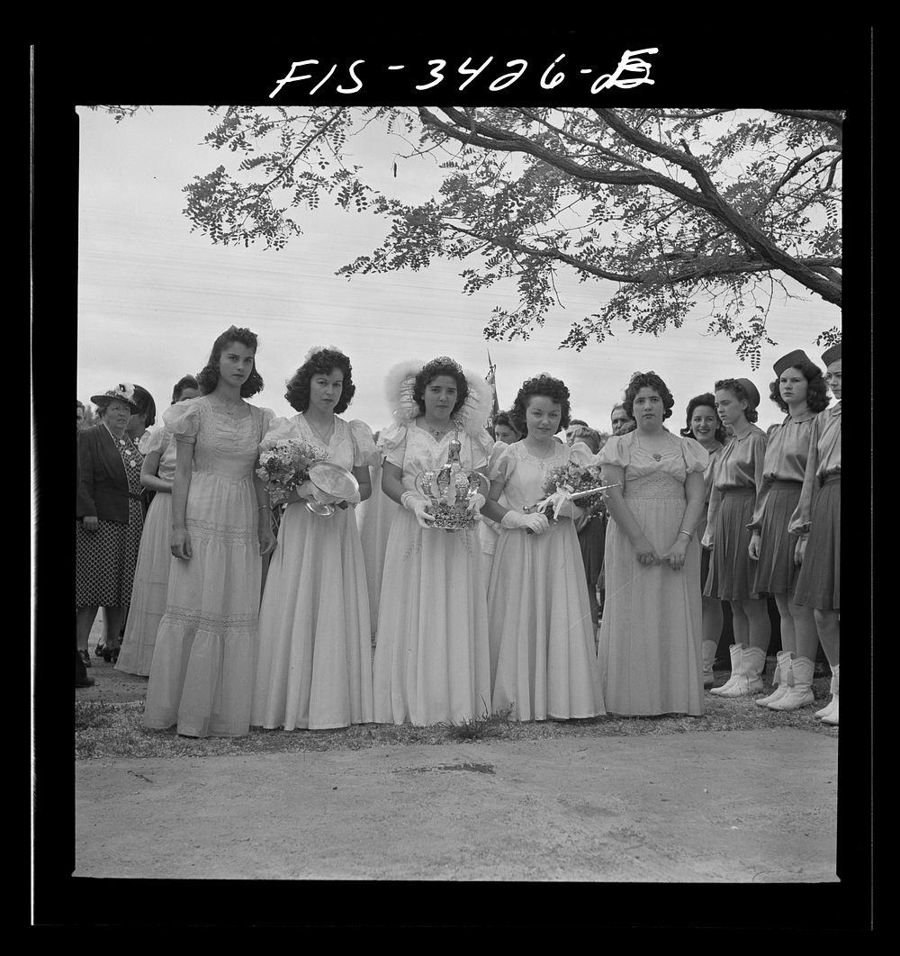 Queen and her maids at the Festival of the Holy Ghost, a Portuguese-American celebration. Novato, California by Russell Lee