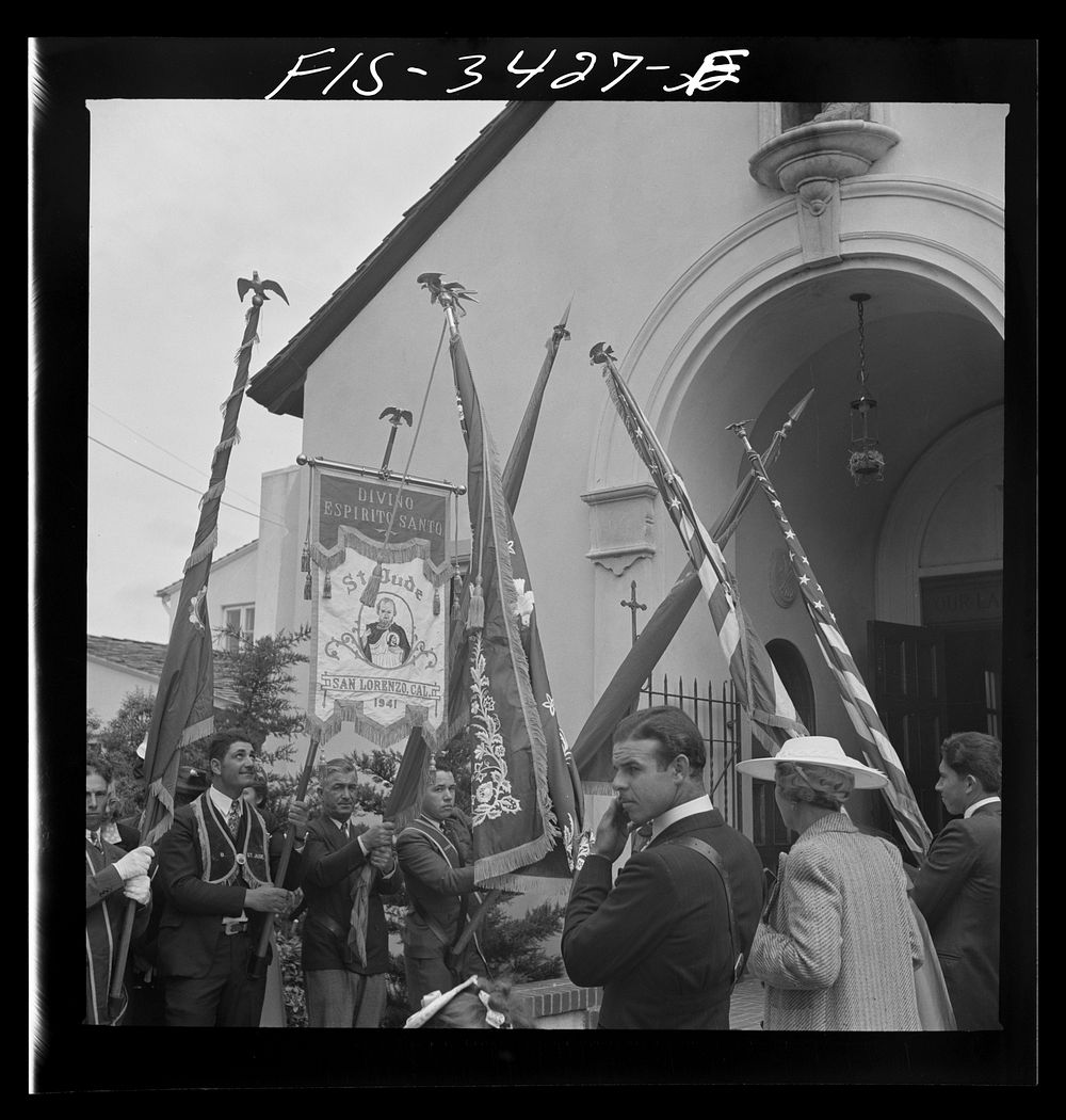 In front of the church during the Festival of the Holy Ghost, Portuguese-American celebration. Novato, California by Russell…