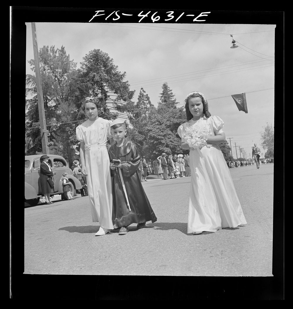 In the parade of the fiesta of the Holy Ghost. Santa Clara, California by Russell Lee