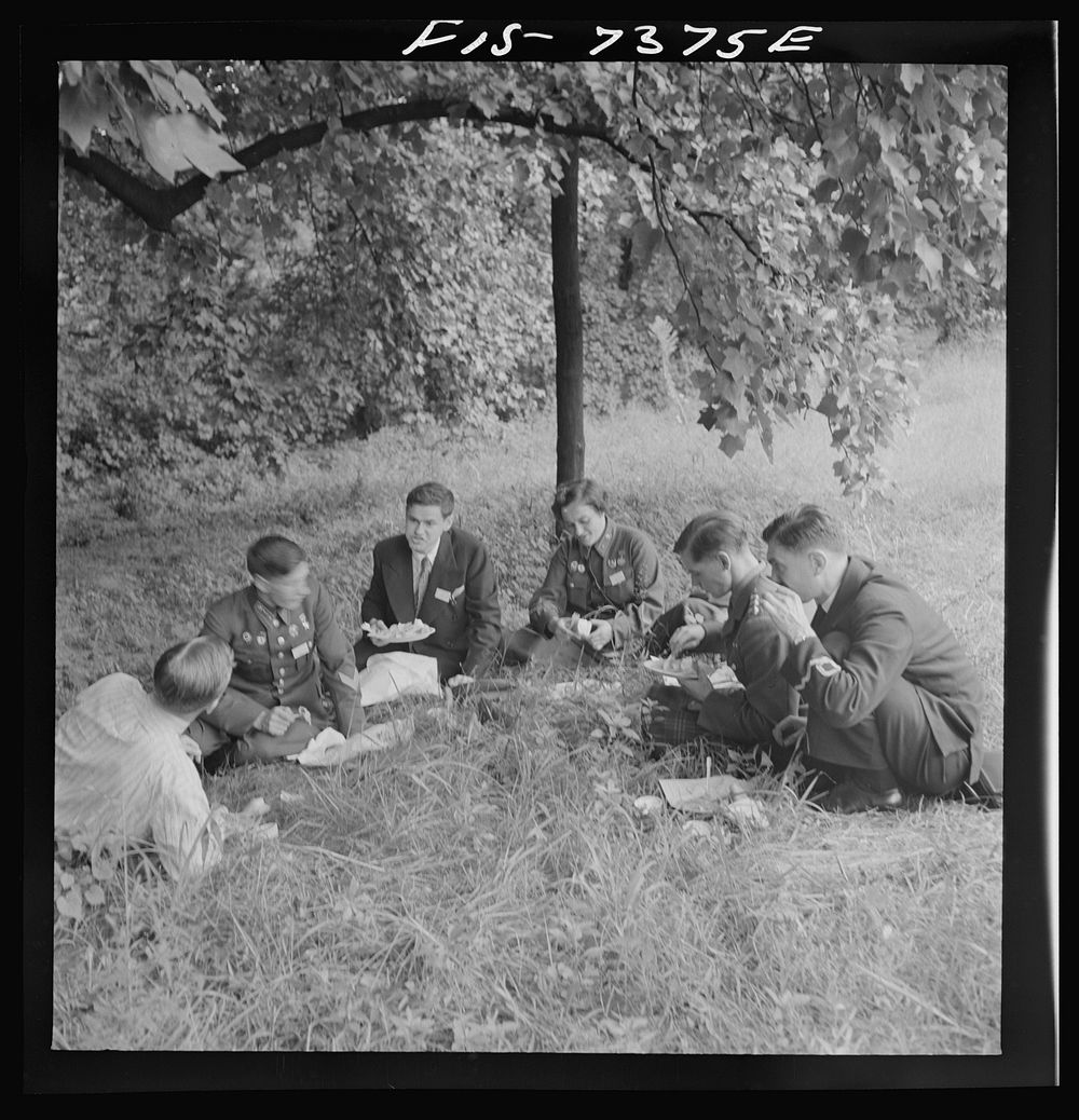 [Untitled photo, possibly related to: Washington, D.C. International youth assembly. Luncheon for delegates on the lawn at…