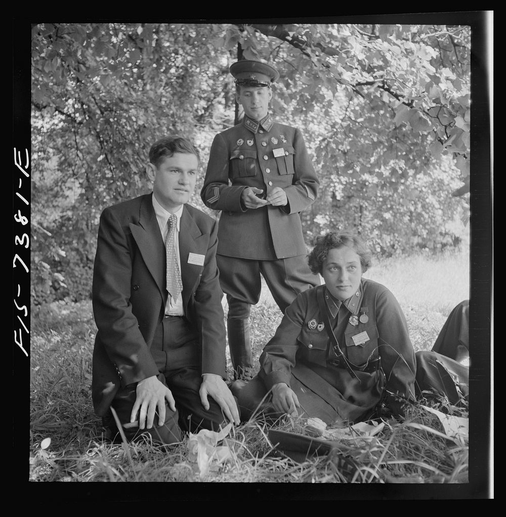 Washington, D.C. International youth assembly. Russian delegates. Liudmila Pavlichenko, Soviet woman sniper is on the right.…