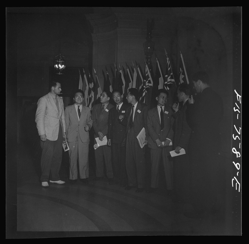 [Untitled photo, possibly related to: Washington, D.C. International youth assembly. British and Chinese delegates in the…