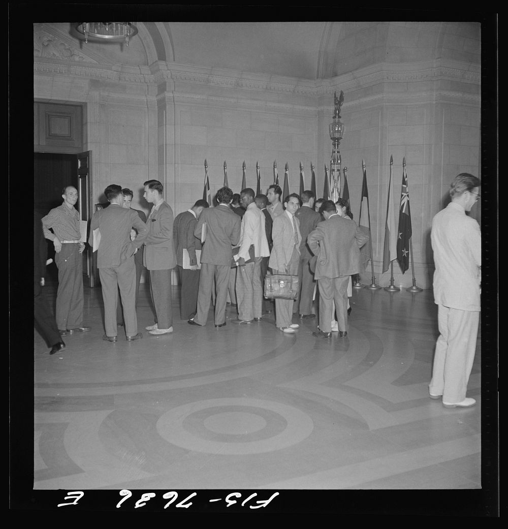 Washington, D.C. International youth assembly. In the lobby outside of the auditorium. Sourced from the Library of Congress.