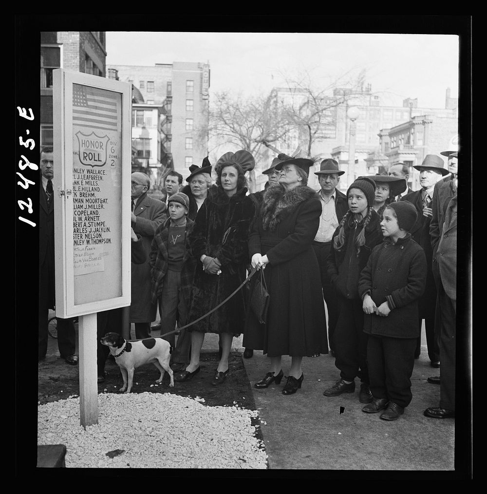 Chicago (north), Illinois. People listening to speakers at a flag dedication ceremony. Sourced from the Library of Congress.