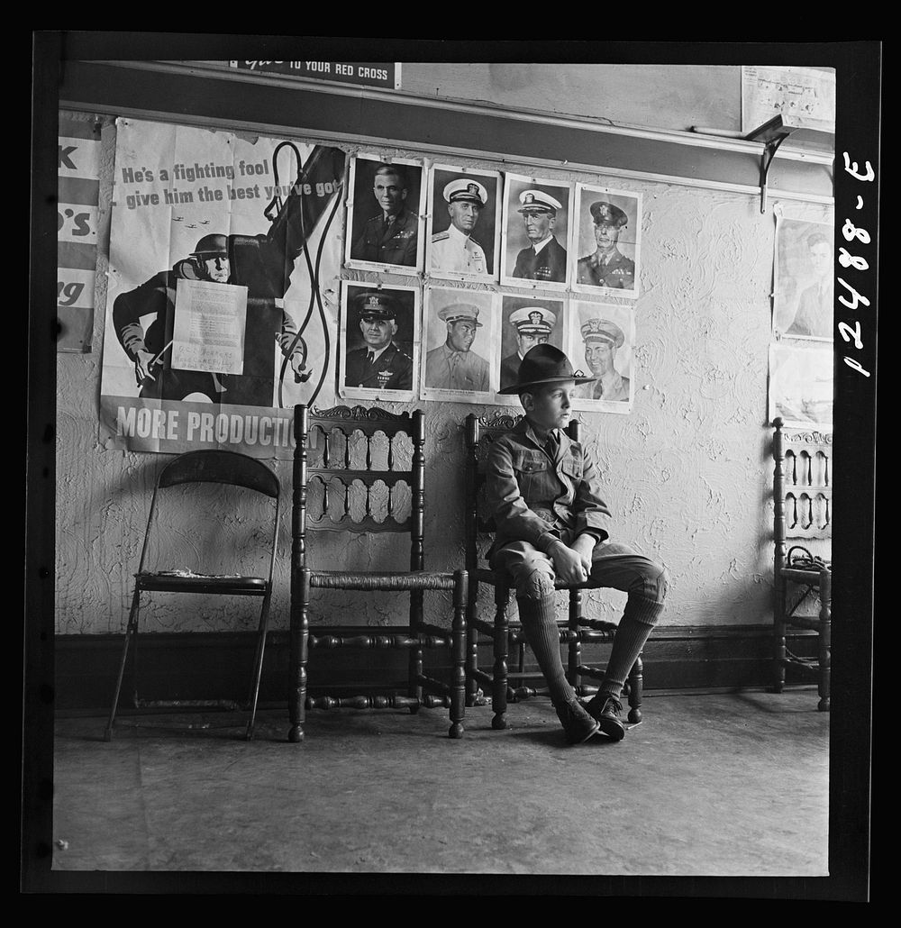[Untitled photo, possibly related to: Chicago (north), Illinois. Boy Scouts who was one of the first to arrive for the flag…
