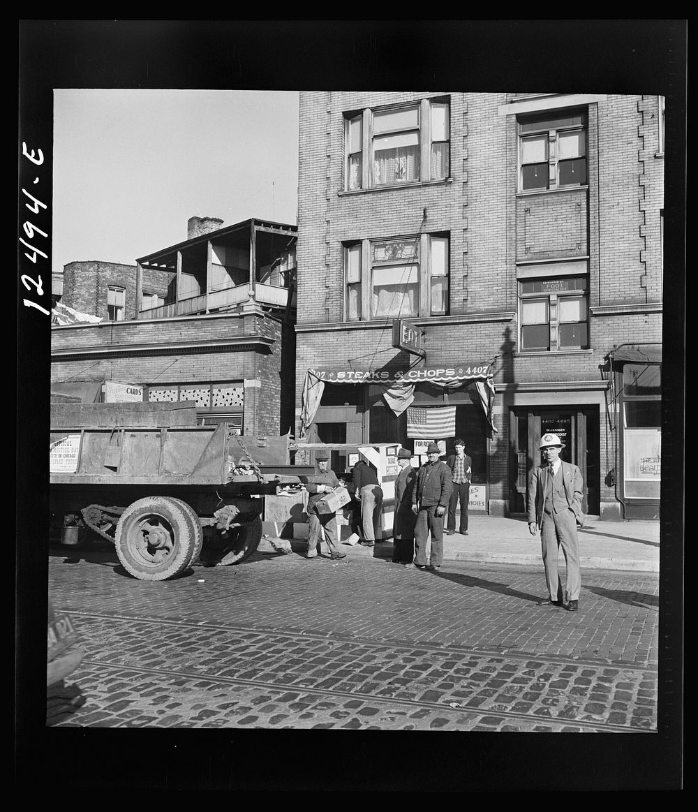 Chicago (north), Illinois. On Armistice Day, a city-wide scrap collection drive was held. Trucks were lent by city and…