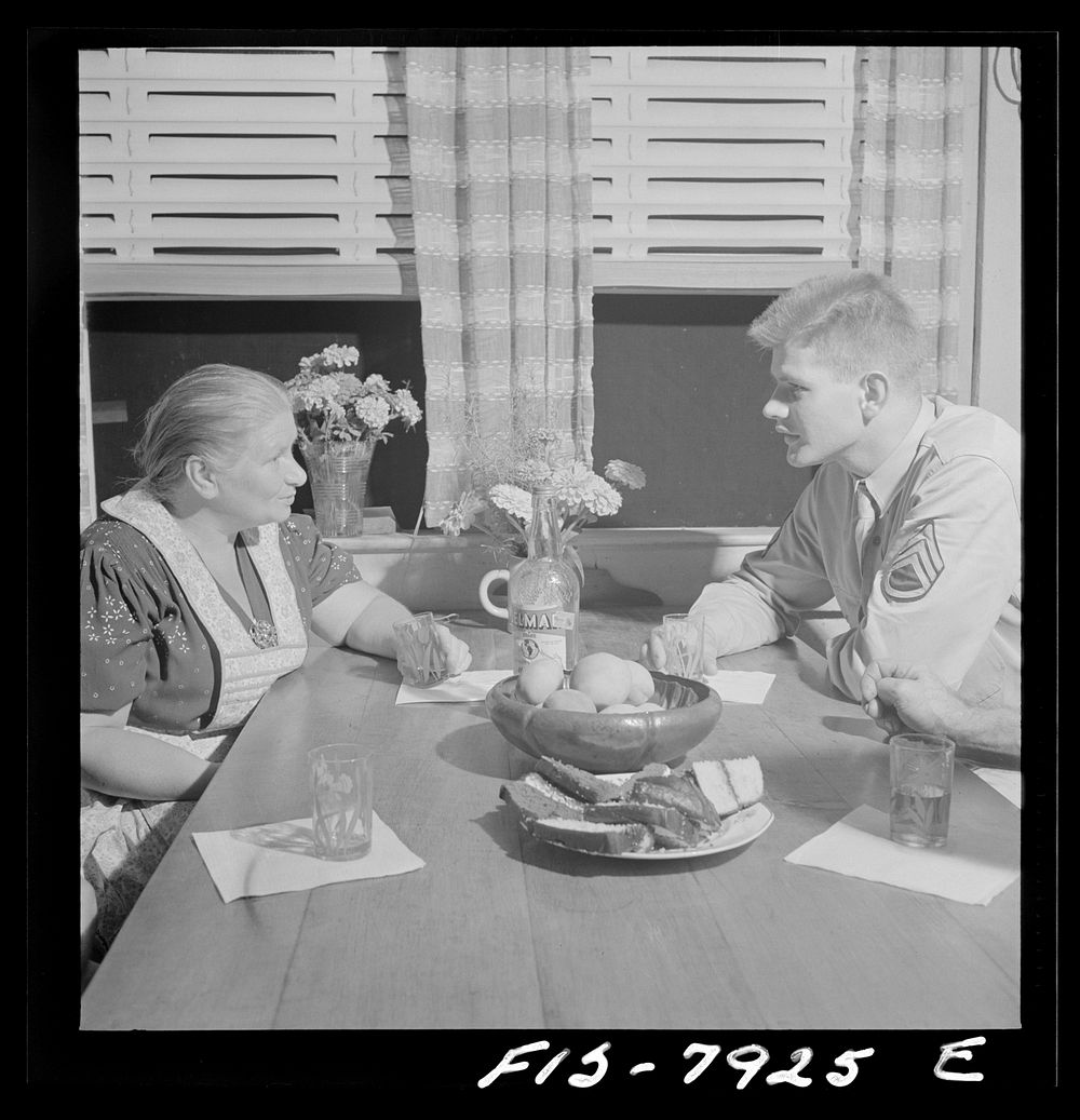 Washington, D.C. Sergeant George Camblair discussing problems with his mother while on a visit home. Sourced from the…