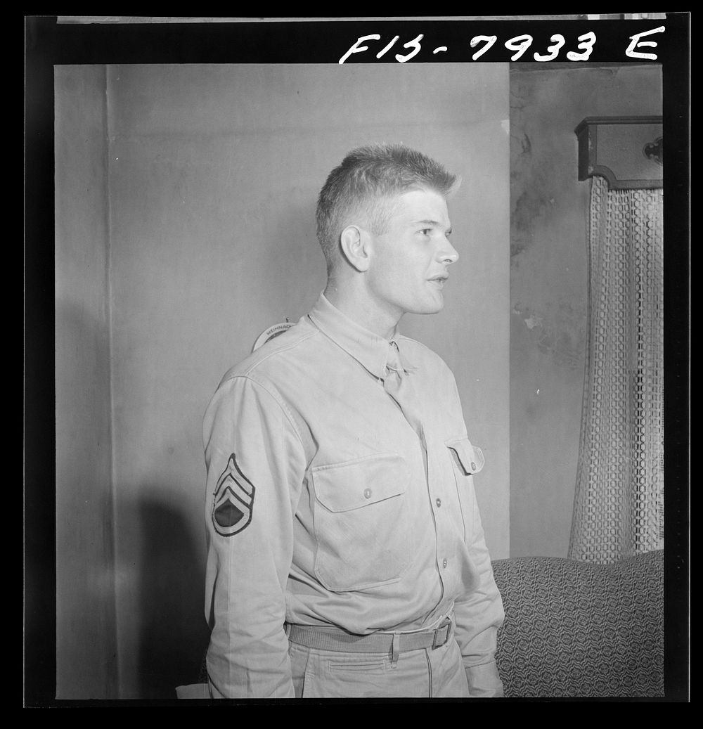 [Untitled photo, possibly related to: Washington, D.C. Sergeant George Camblair while on a visit home finds that his younger…
