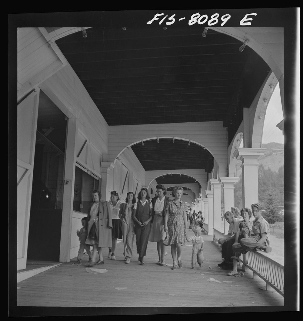Butte, Montana. Porch of pavilion at Columbia Gardens, an outdoor amusement resort by Russell Lee