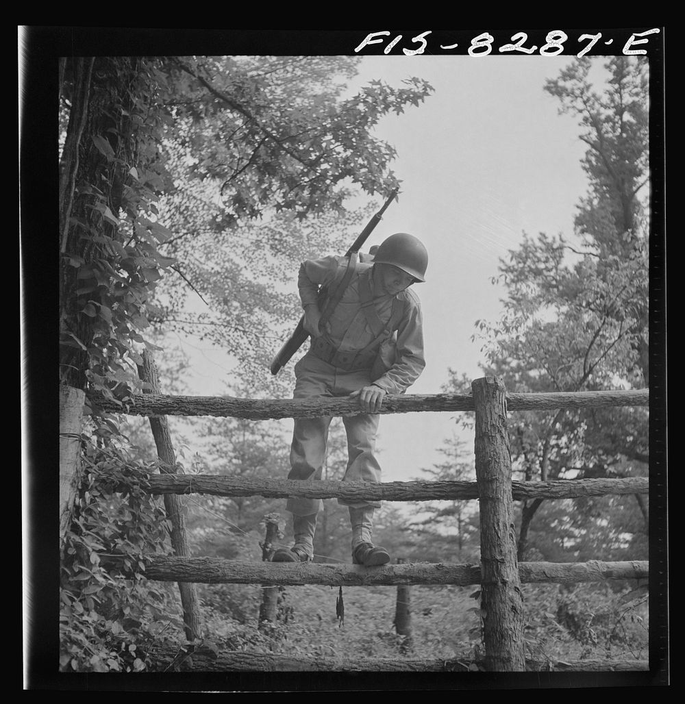 [Untitled photo, possibly related to: Fort Belvoir, Virginia. Sergeant George Camblair getting rigorous physical training on…
