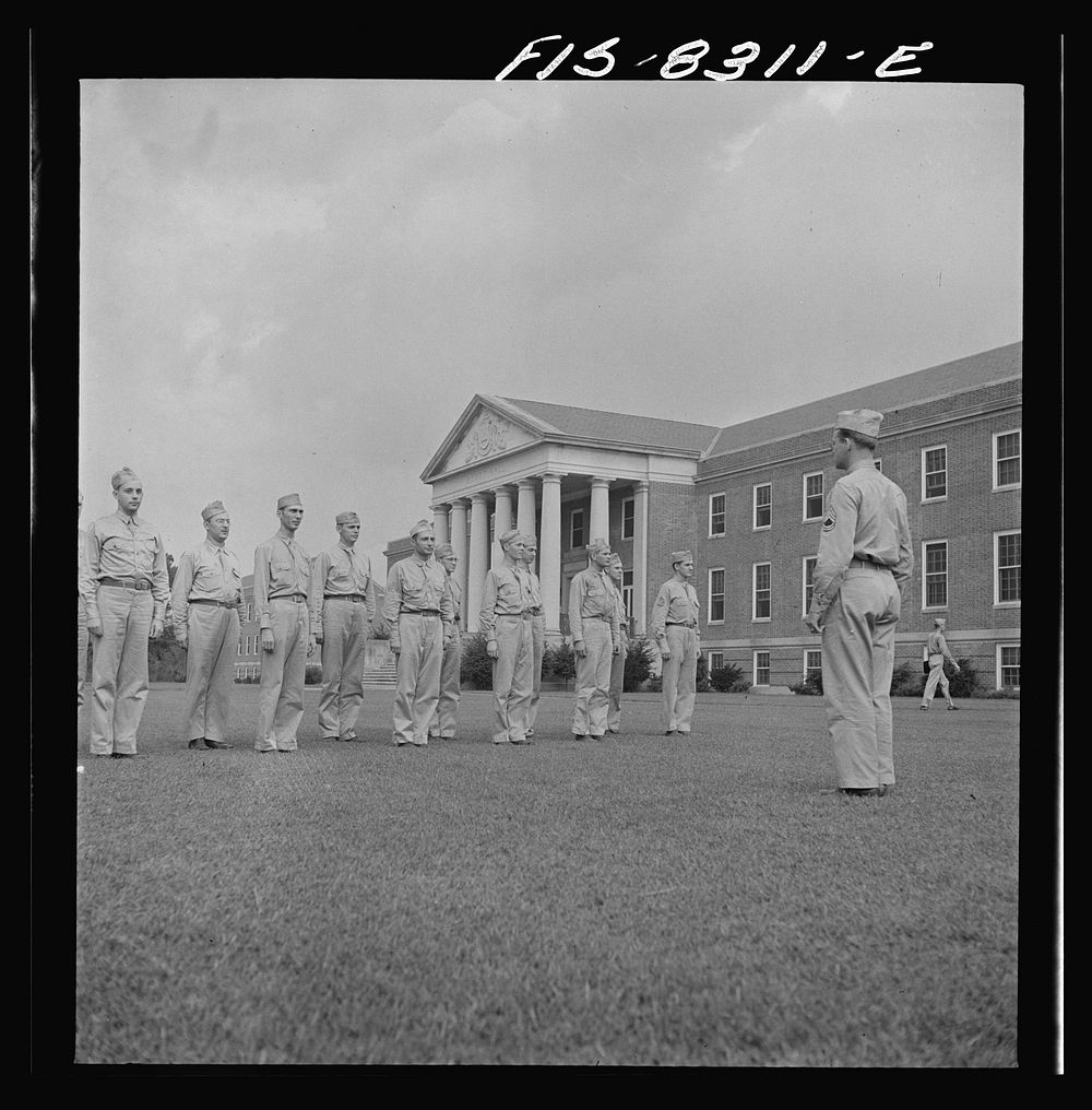 [Untitled photo, possibly related to: Fort Belvoir, Virginia. Sergeant George Camblair learning to use the bayonet]. Sourced…