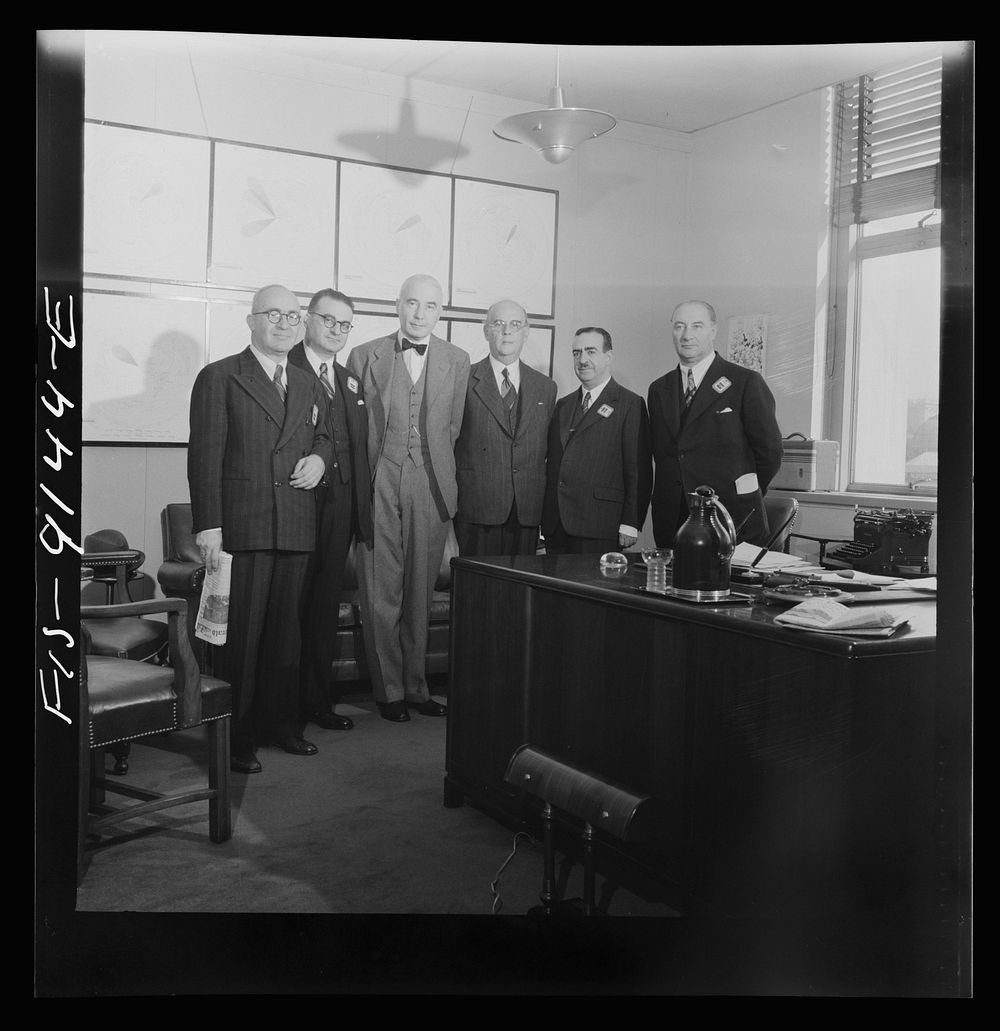 [Untitled photo, possibly related to: Washington, D.C. A group of Turkish journalists visiting Elmer Davis, director of the…