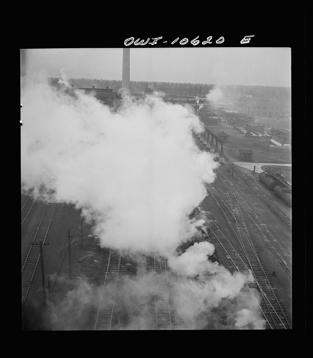 [Untitled photo, possibly related to: Chicago, Illinois. Engines lined up at coaling station at an Illinois Central Railroad…