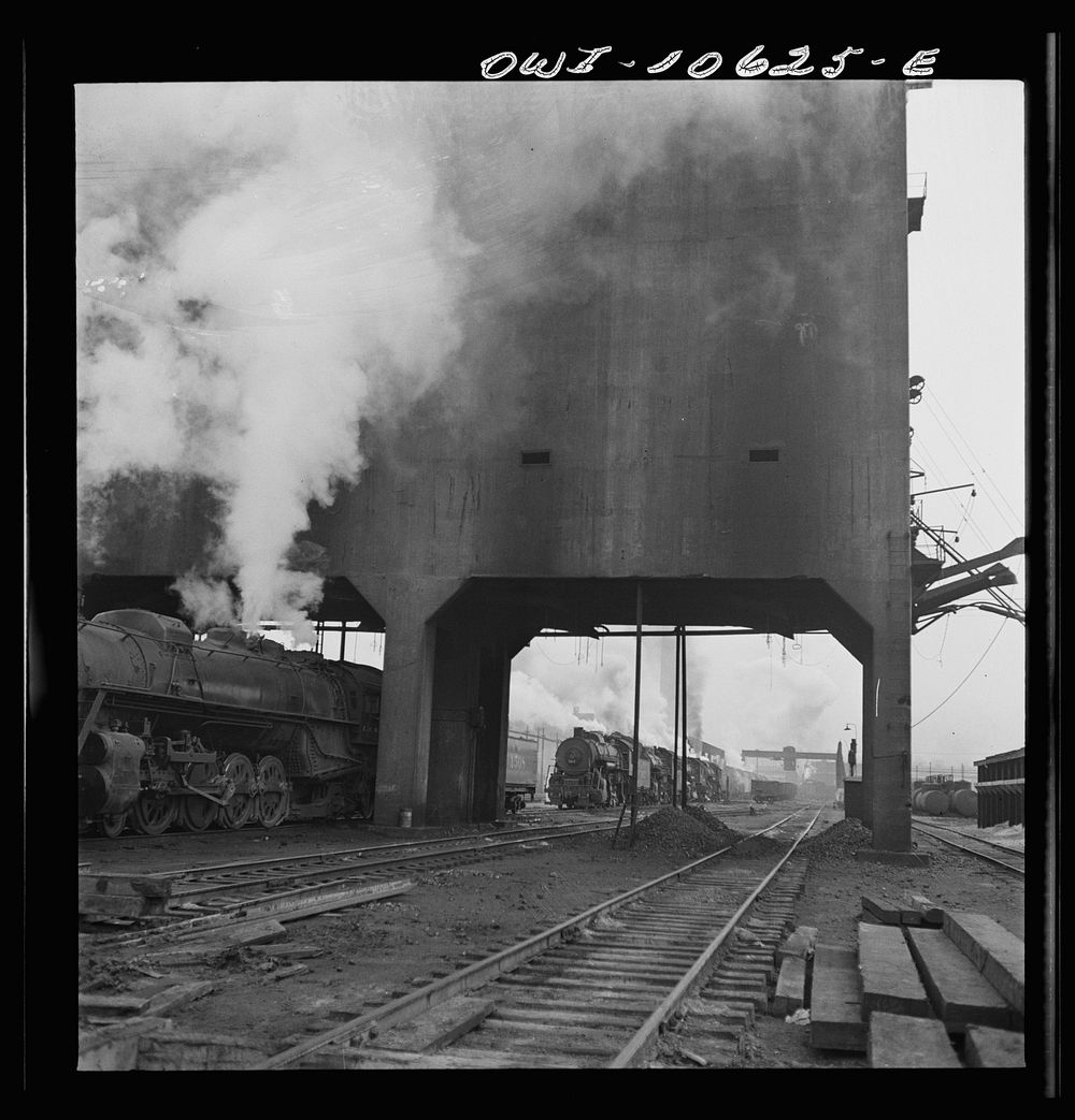 Chicago, Illinois. Engines lined up at coaling station at an Illinois Central Railraod yard. Sourced from the Library of…