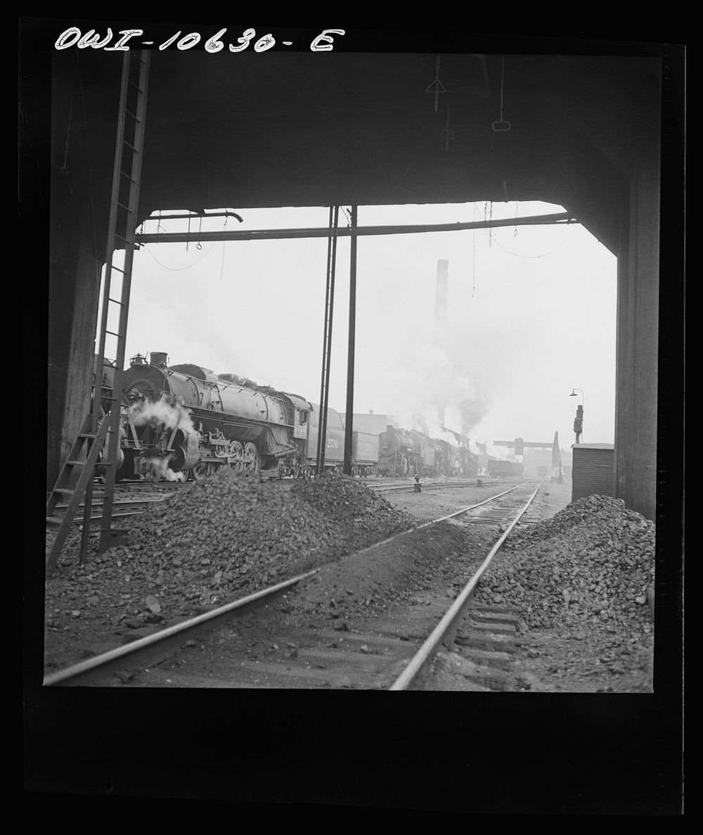 Chicago, Illinois. Engines lined up at coaling station at an Illinois Central Railroad yard. Sourced from the Library of…