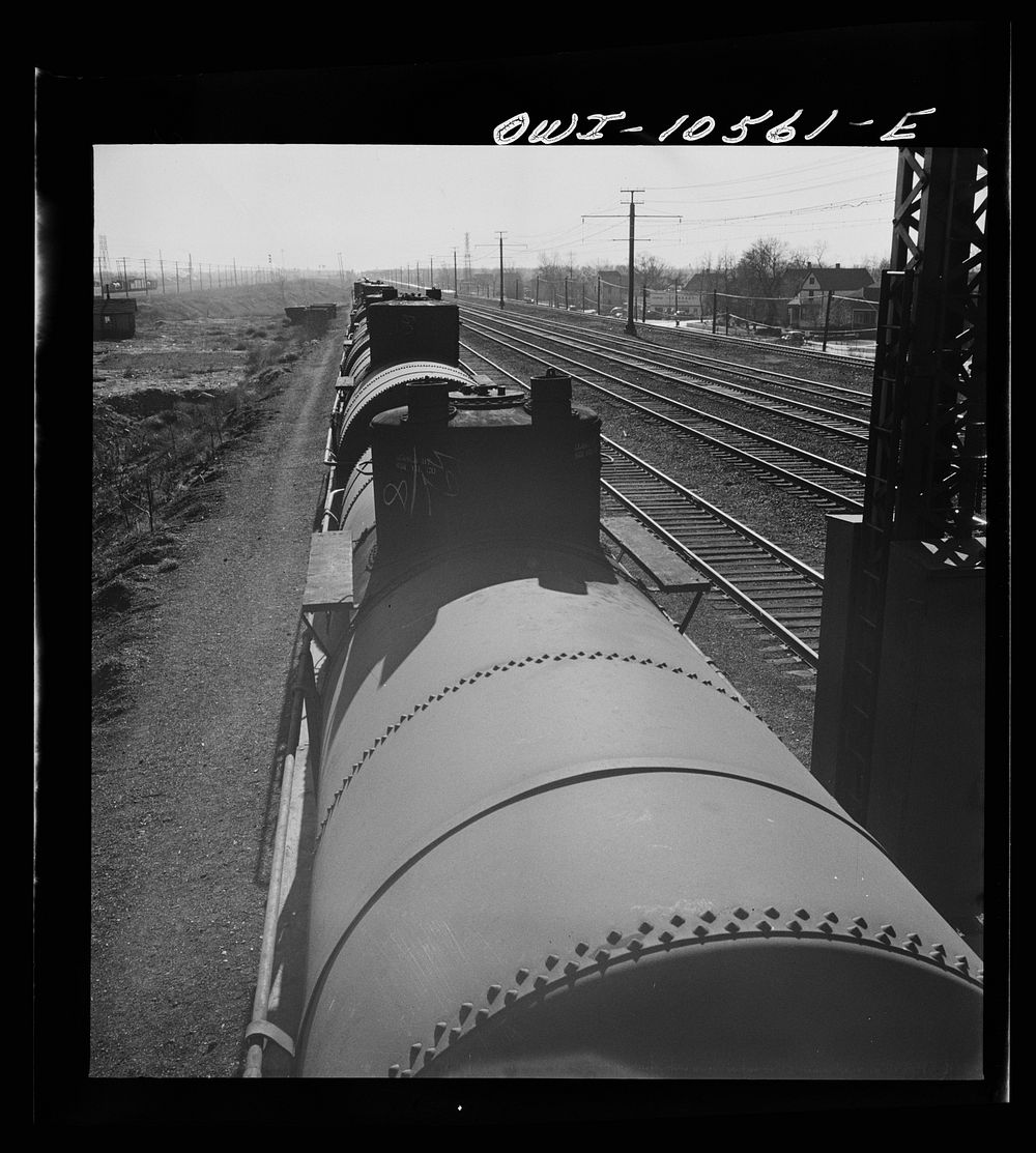 [Untitled photo, possibly related to: Chicago, Illinois. An oil train just arrived from the southwest at an Illinois Central…