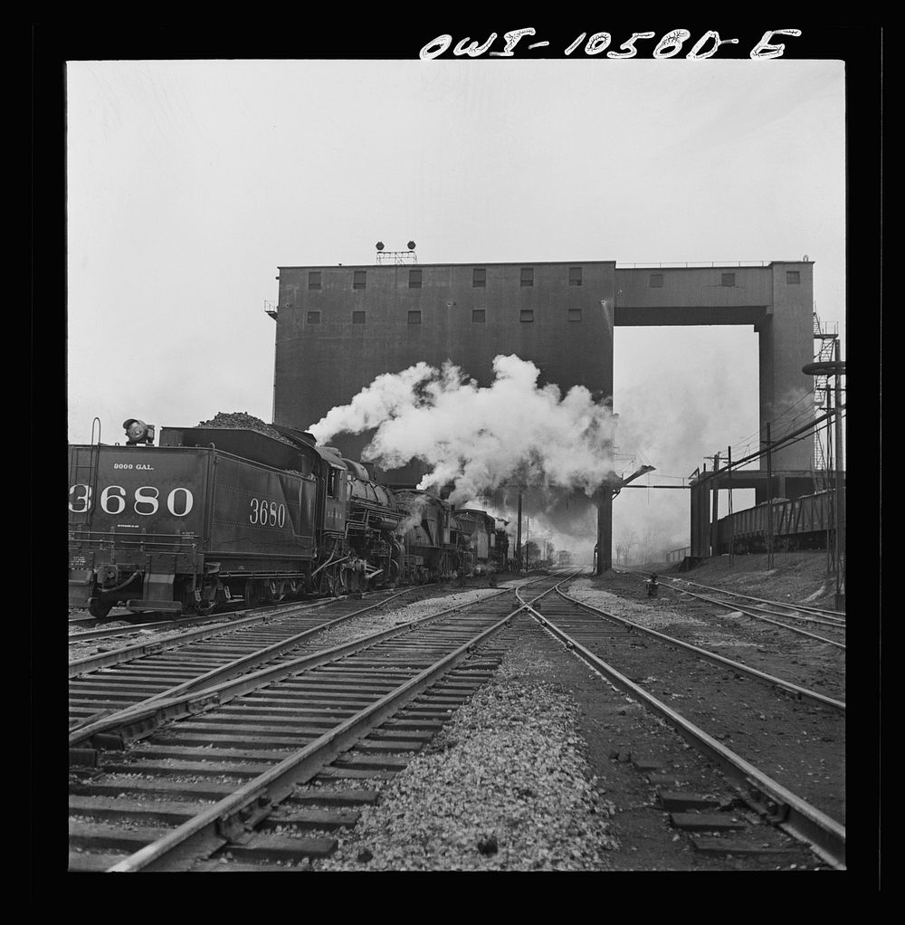 Chicago, Illinois. The turntable at the roundhouse at an Illinois Central Railroad yard. Sourced from the Library of…