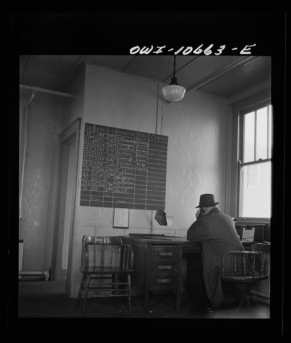 Chicago, Illinois. In the yardmaster's office at the south classification yard at an Illinois Central Railroad yard. Sourced…