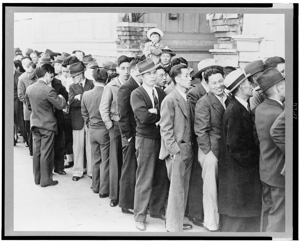 San Francisco, Calif., Apr. 1942--Residents, of Japanese ancestry, appearing at the Civil control station for registration…