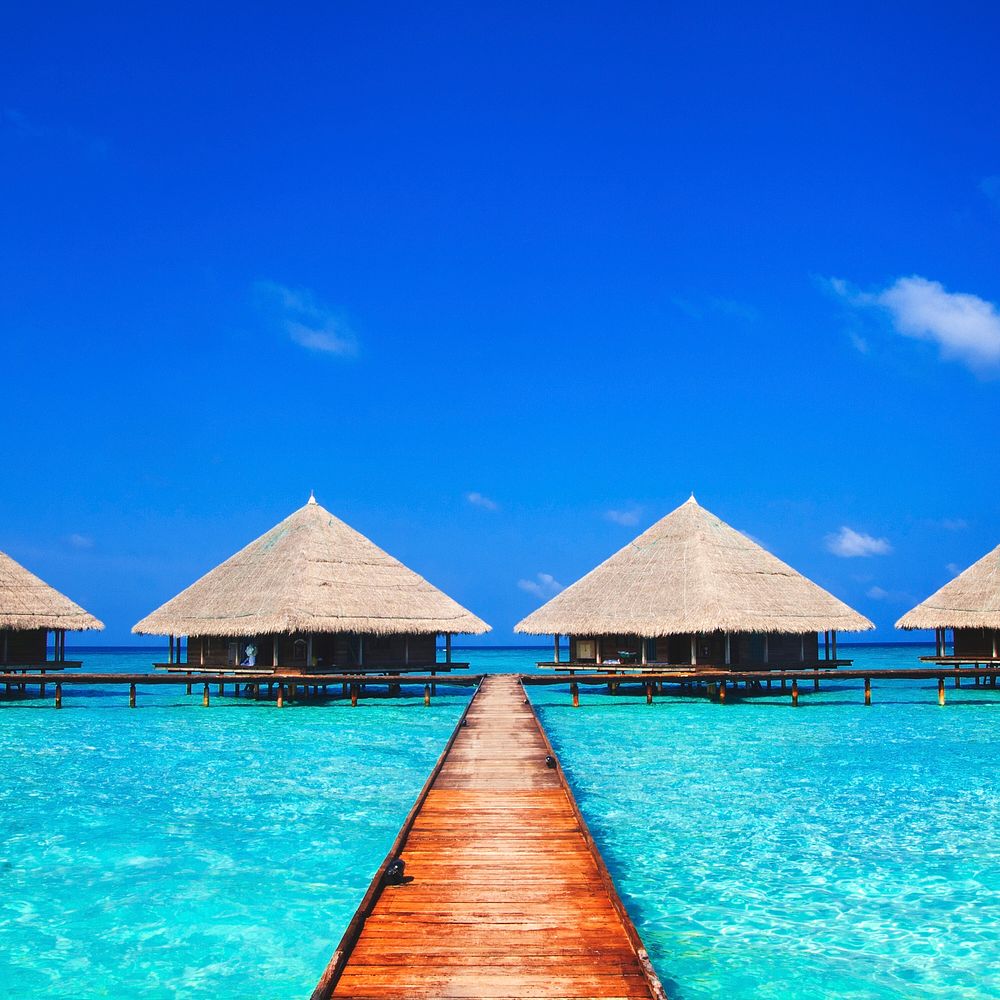 Huts on the blue sea