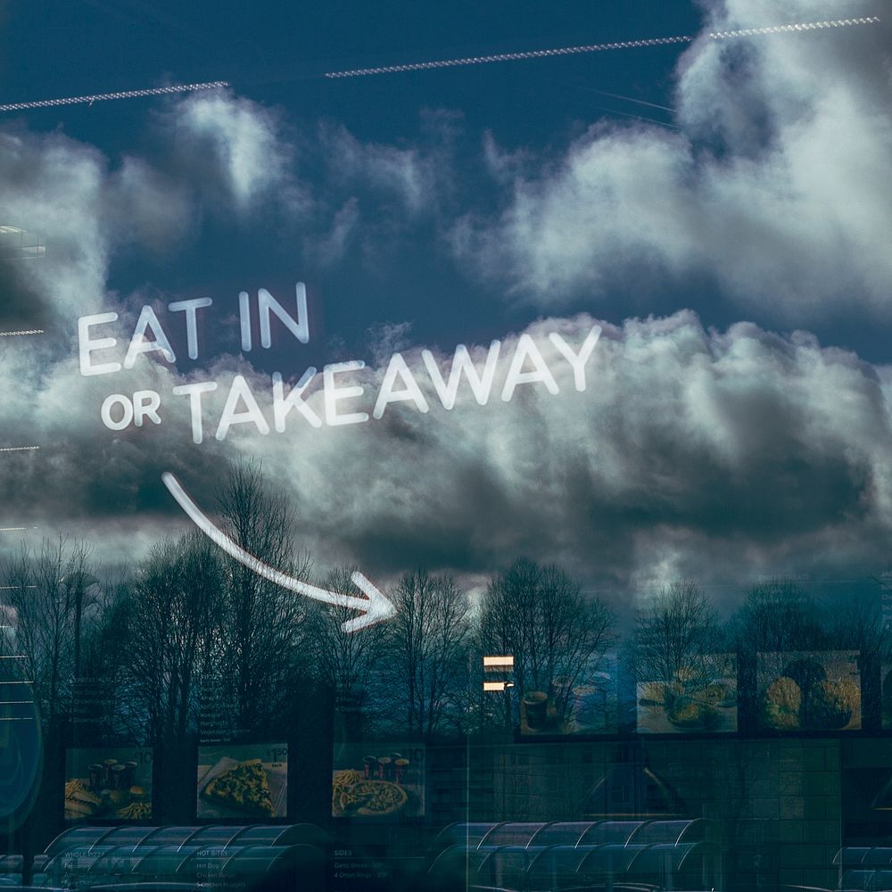 Eat In or Takeaway window sign