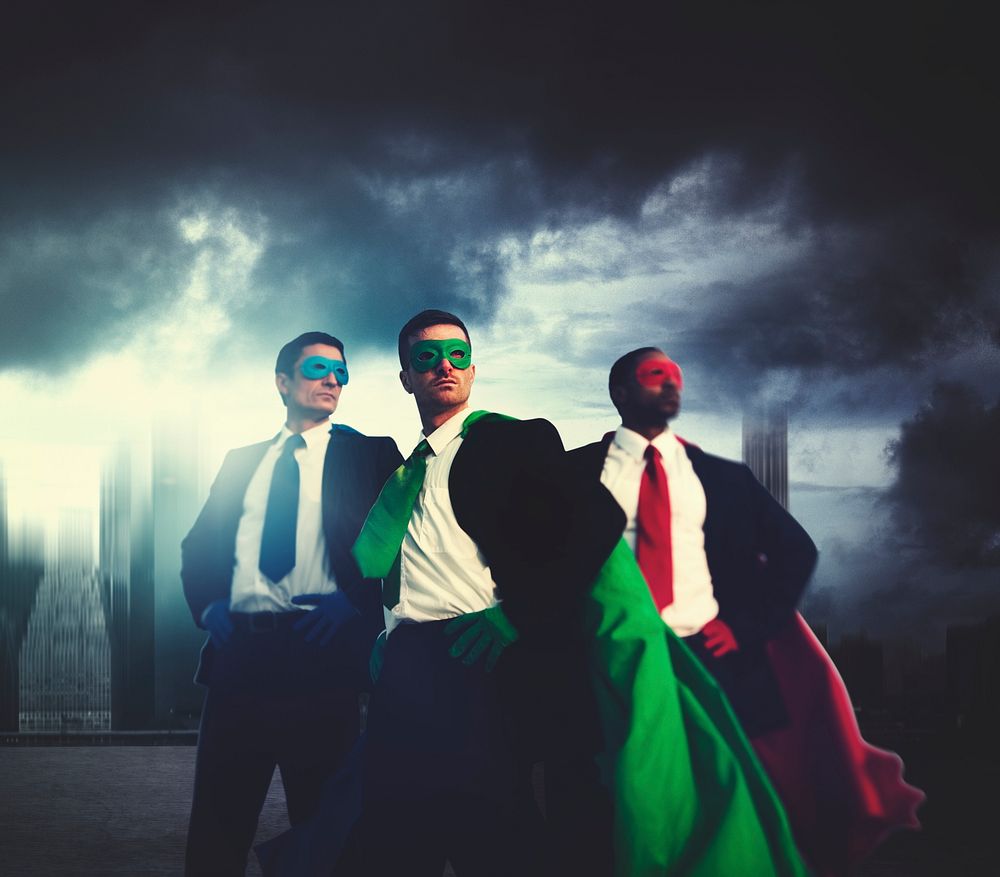 Businessmen in superhero costume