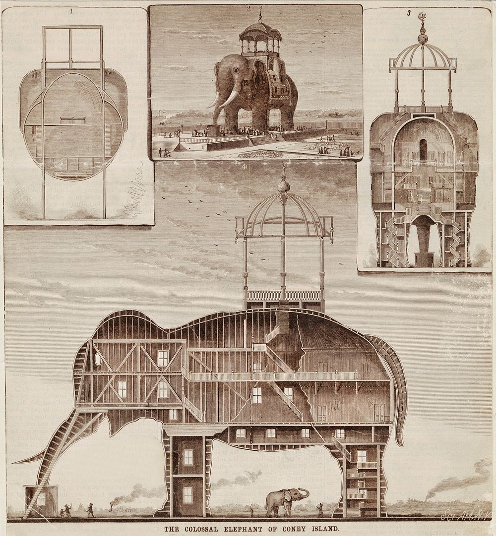 The Colossal Elephant of Coney Island published in 1885 in Scientific American. Original from New York public library.…