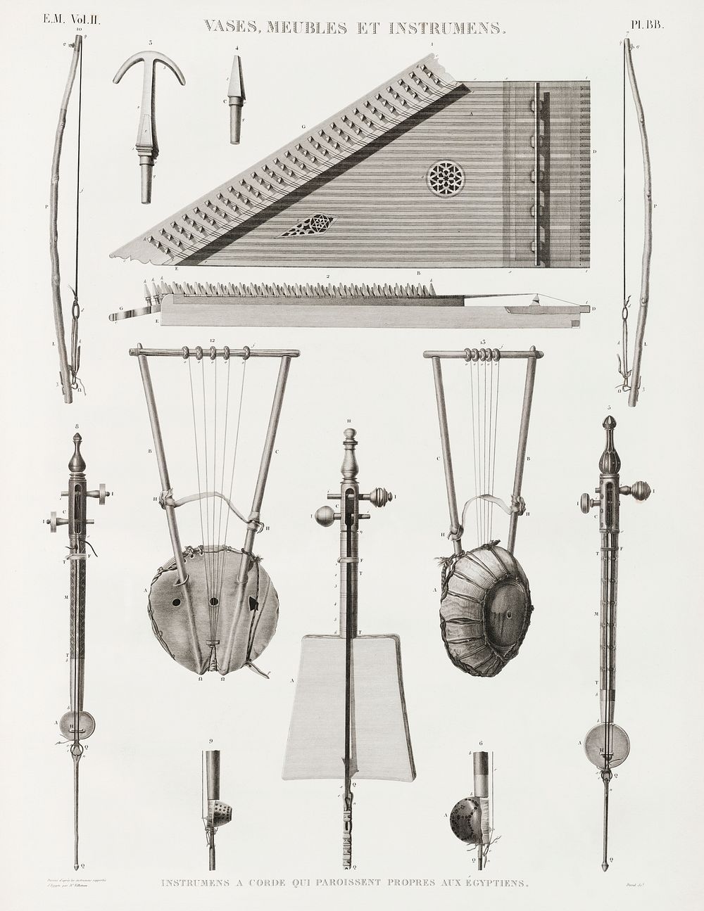 Vintage Illustration of antique musical instrument published in 1809-1828 by Edme-Fran&ccedil;ois Jomard (1777-1862).…