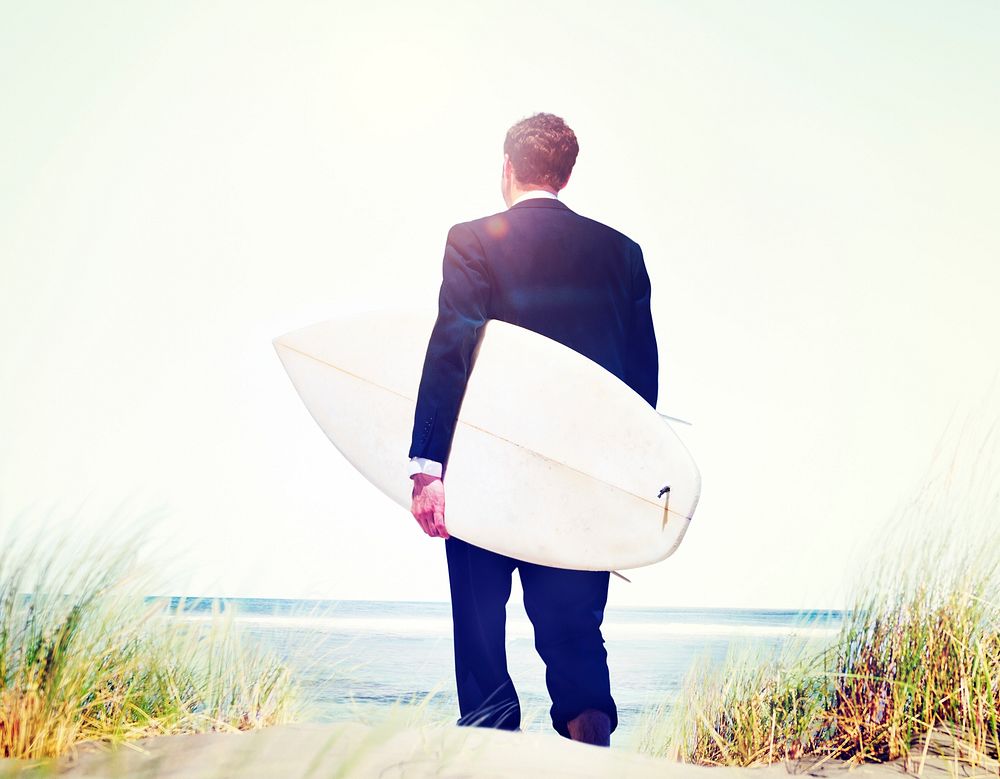 Businessman Surfer Activity Beach Vacations Concept