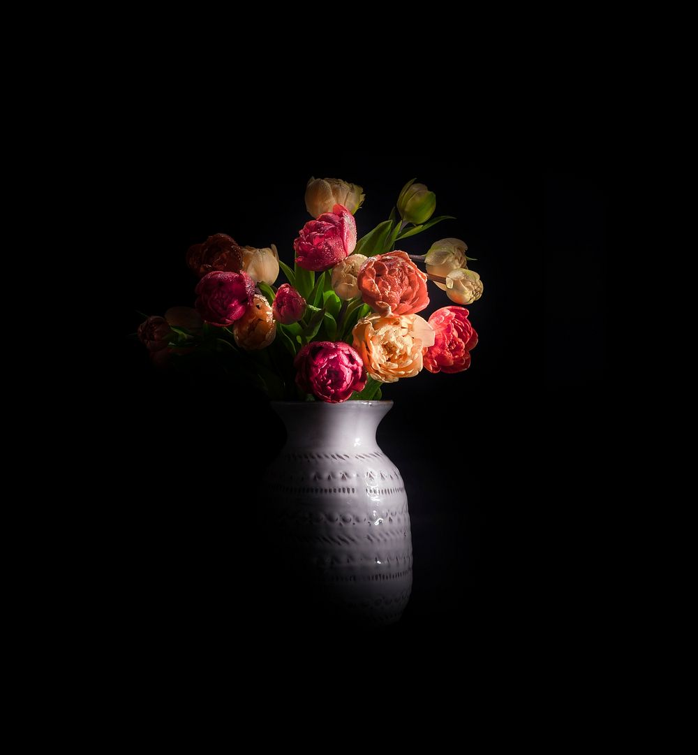 Free tulips in vase image, public domain spring CC0 photo.