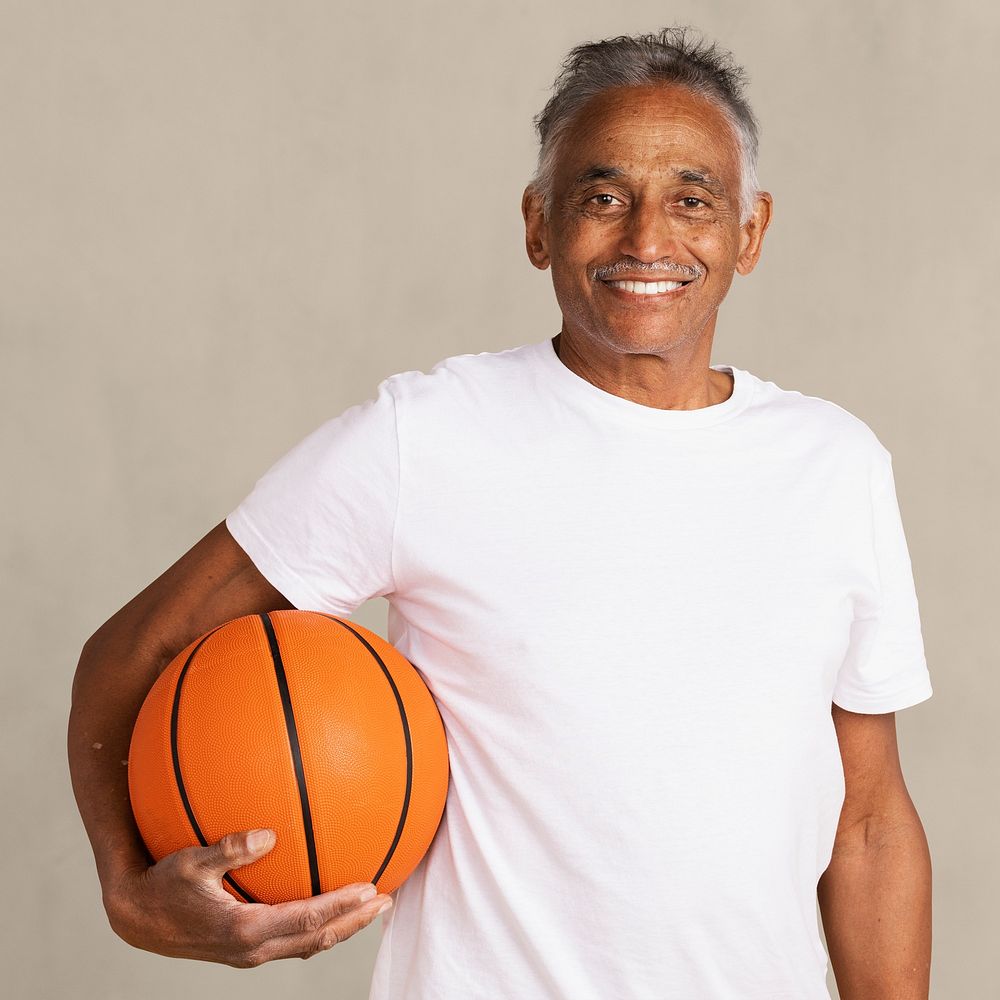 Mixed Indian senior basketball coach mockup