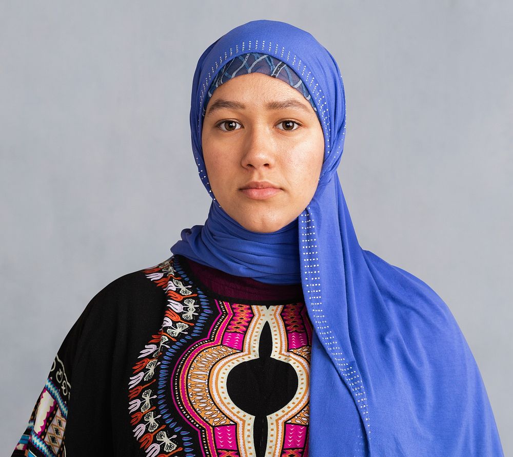 Islamic woman in a blue hijab mockup