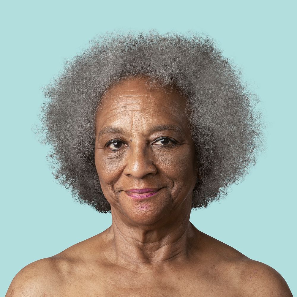 Portrait of a semi-nude senior African American woman mockup 