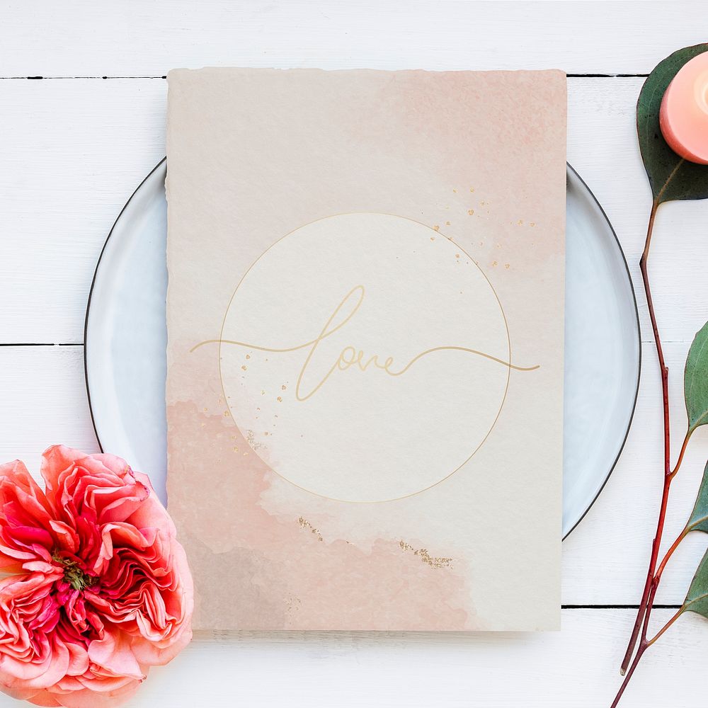 Pink card mockup on a plate with pink rosa romantic vuvuzela