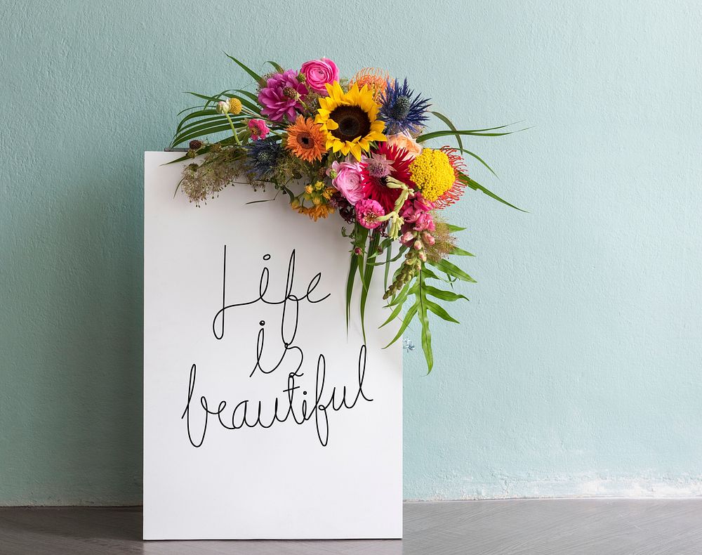 Life is beautiful floral board mockup